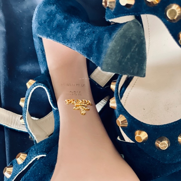 Prada Rockstud Dark Navy Suede Sandals - Picture 8 of 8